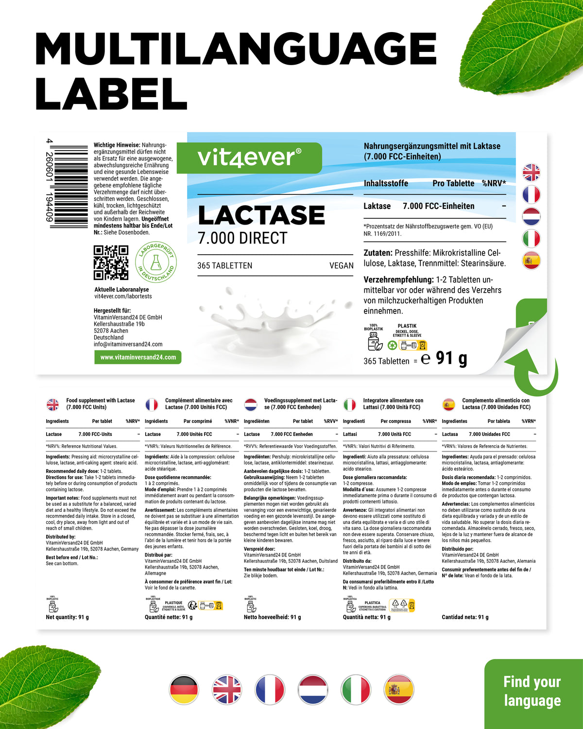 Laktase - á 7000 FCC-Einheiten,