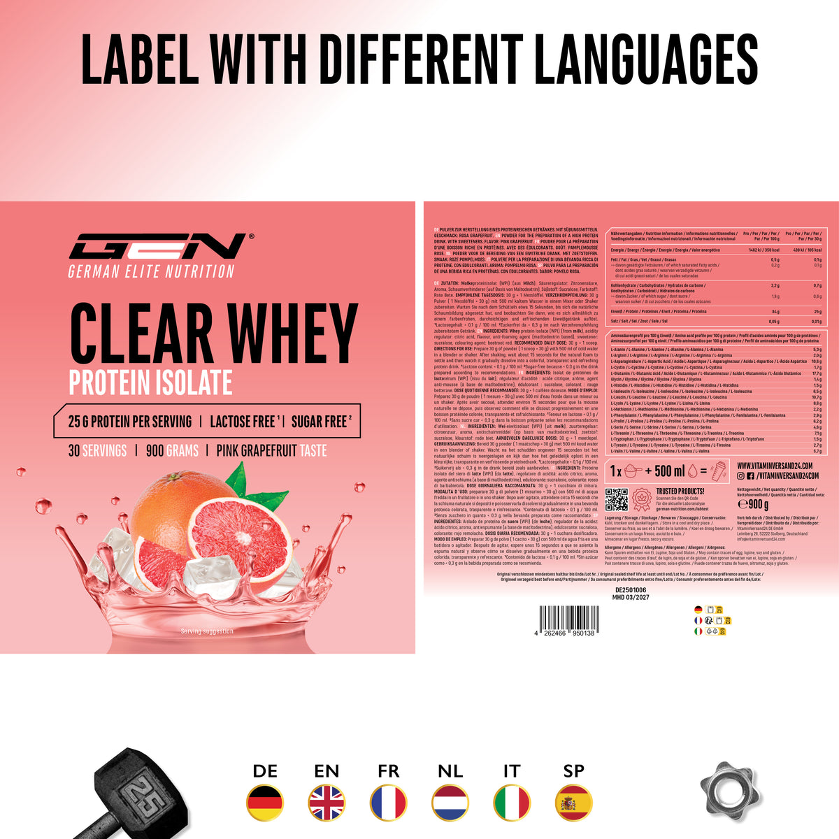 Clear Whey Protein - Fresh Apricot, 900 g