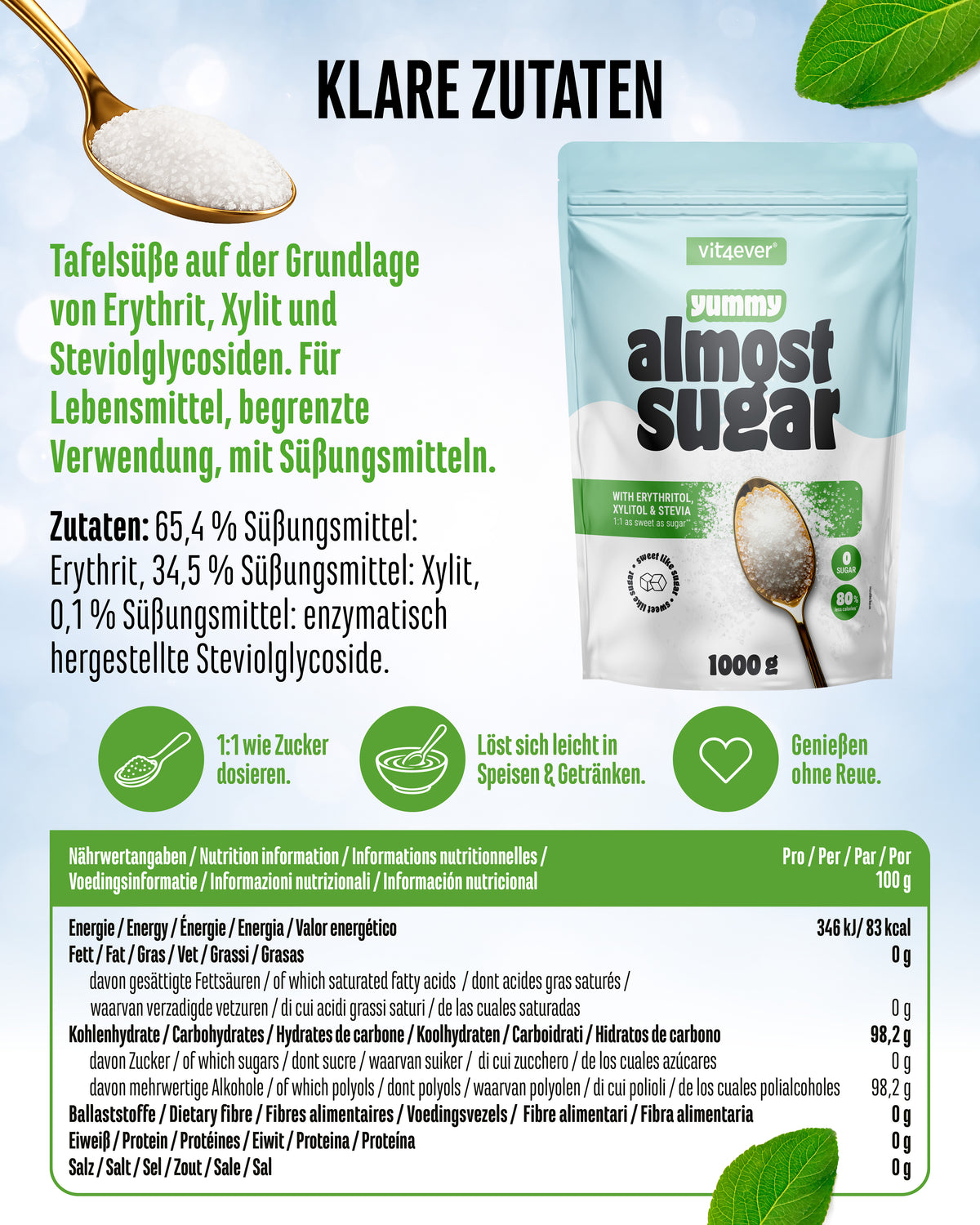 Almost Sugar - Erythrit, Xylit und Stevia