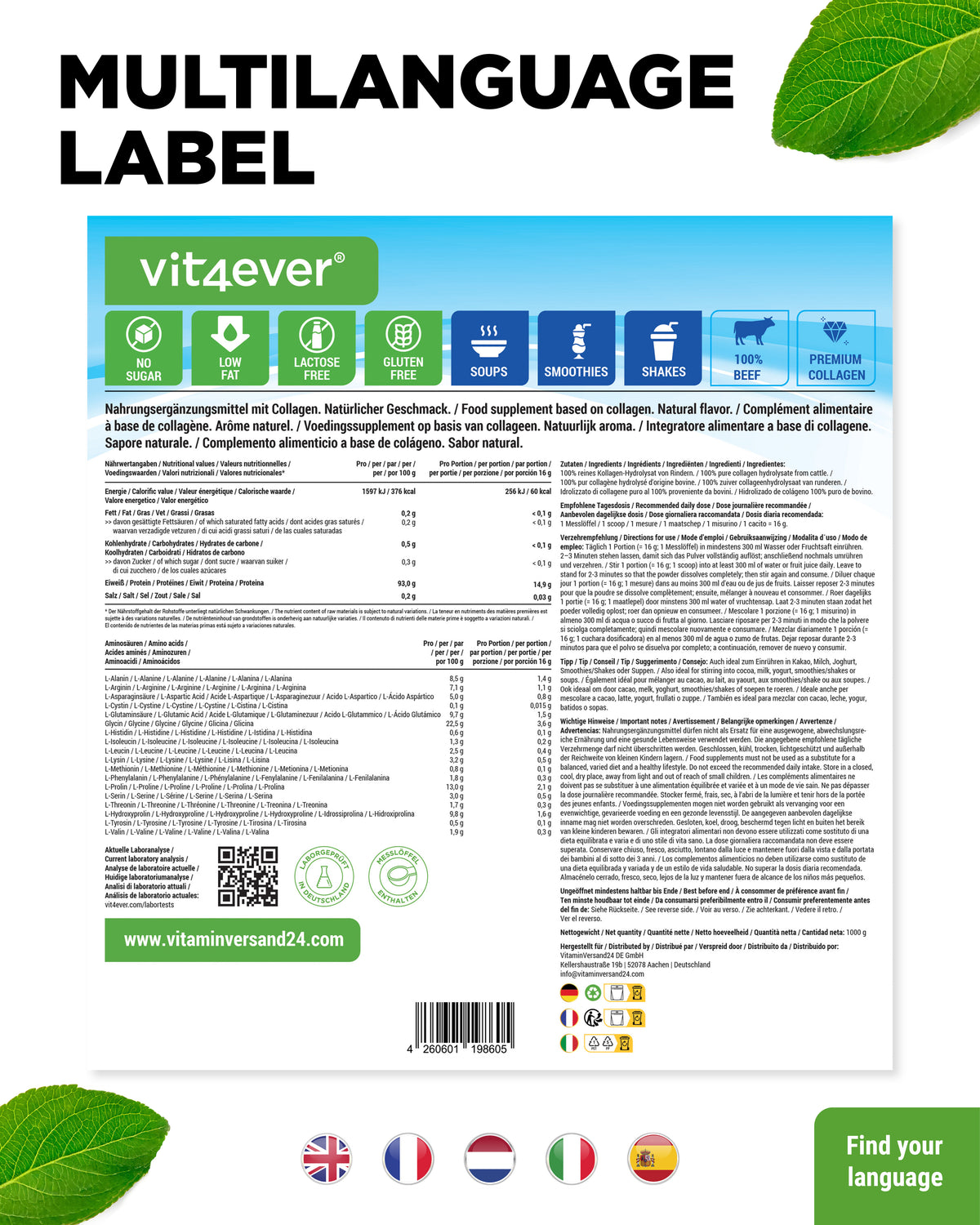 Collagene in polvere - 1000 g - Insapore