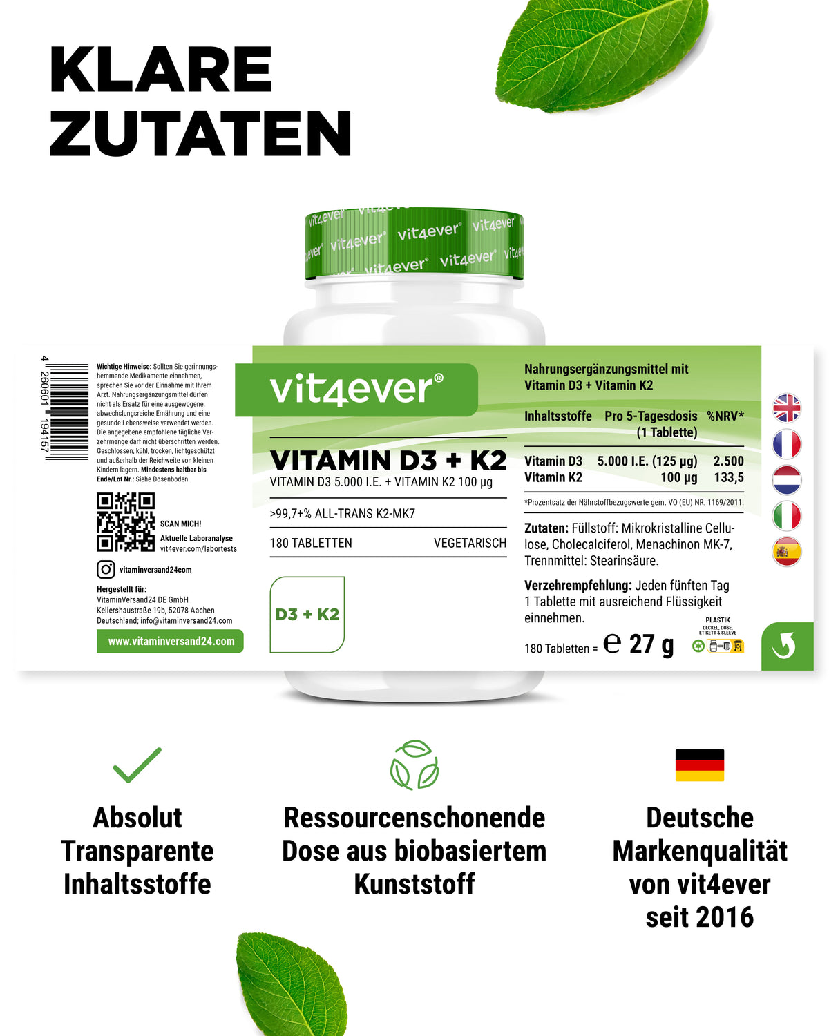 Witamina D3 5.000 I.E. + Witamina K2 100 mcg