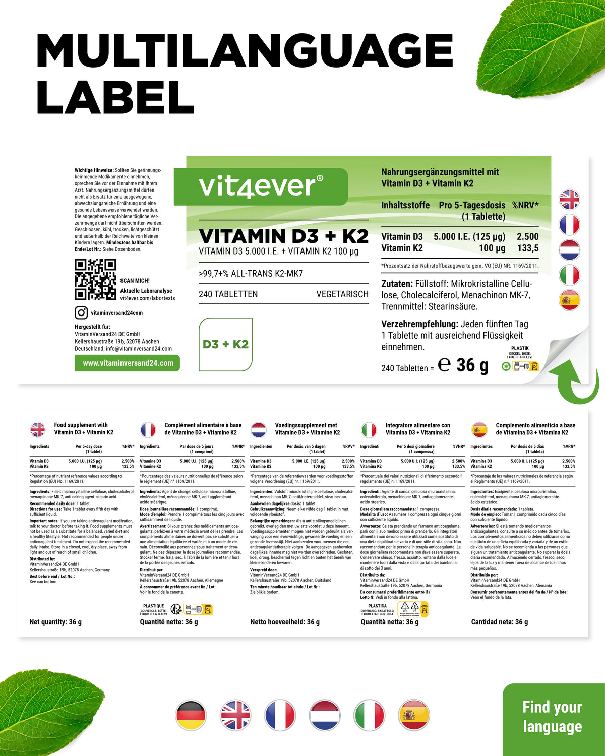 Witamina D3 5.000 I.E. + Witamina K2 100 mcg