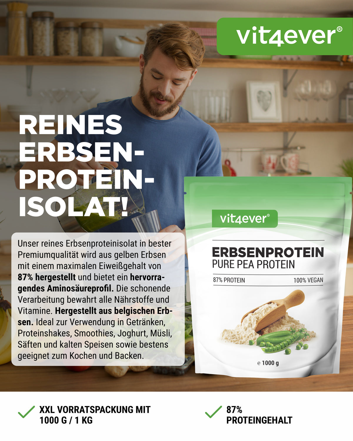 Erbsenprotein Pulver - 87% Proteingehalt