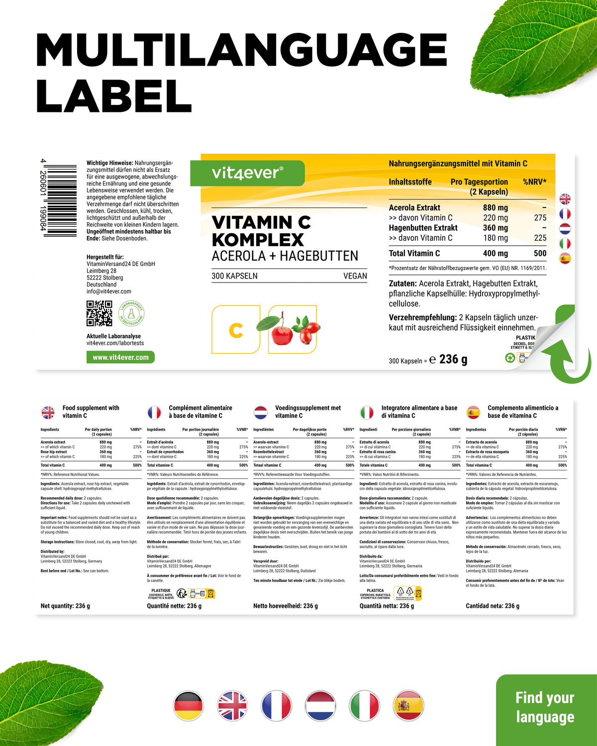 Vitamine C complex (Acerola+Honderoosjes)
