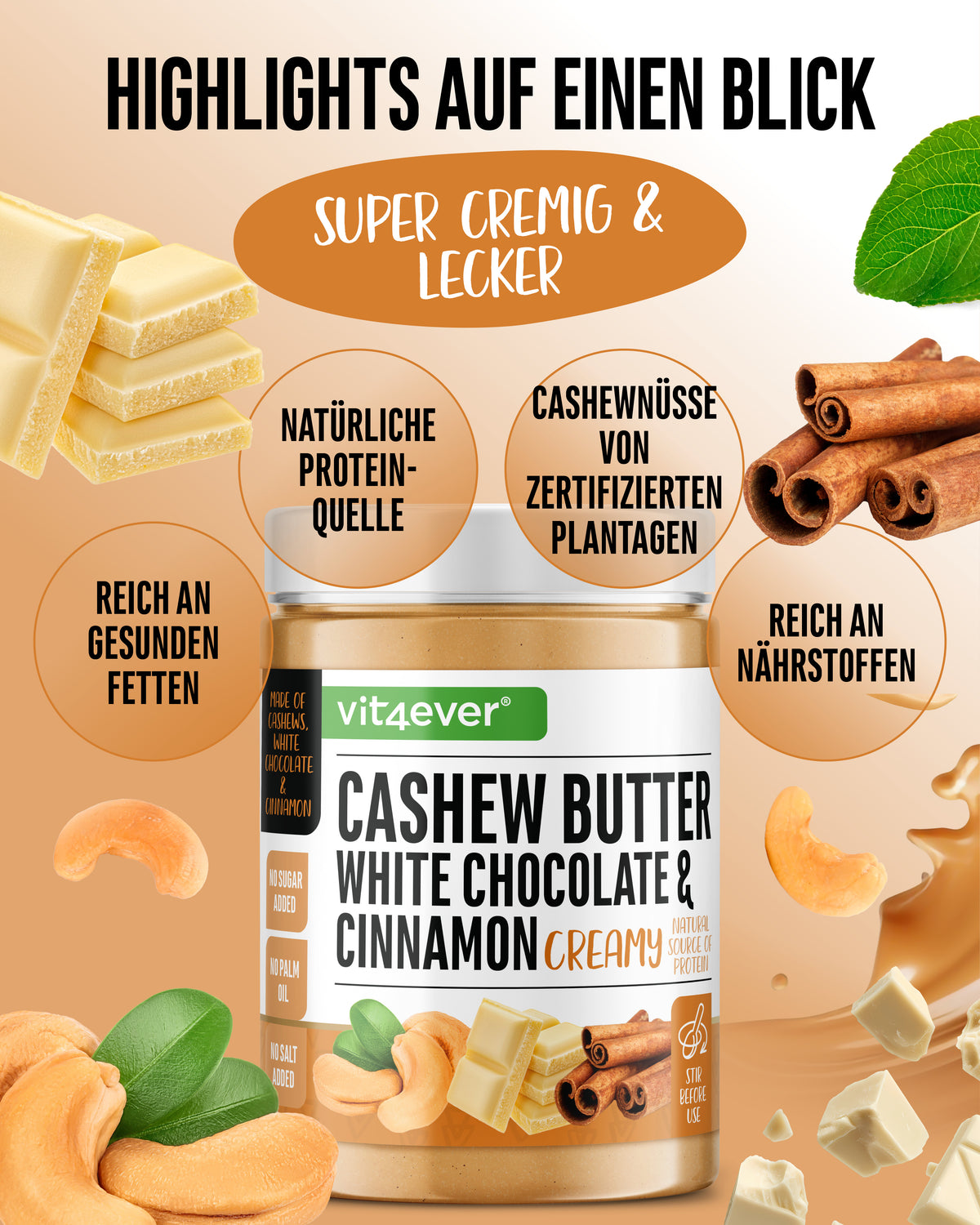 Cashew Butter - Weiße Schokolade & Zimt, 1000 g