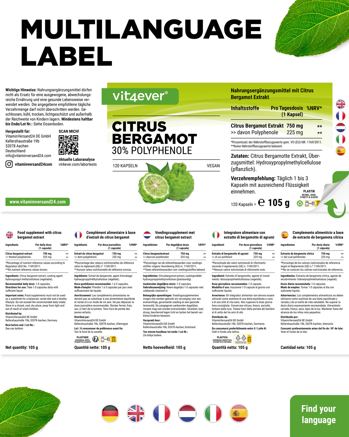 Citrus Bergamot, 30% polifenoli - 120 capsule