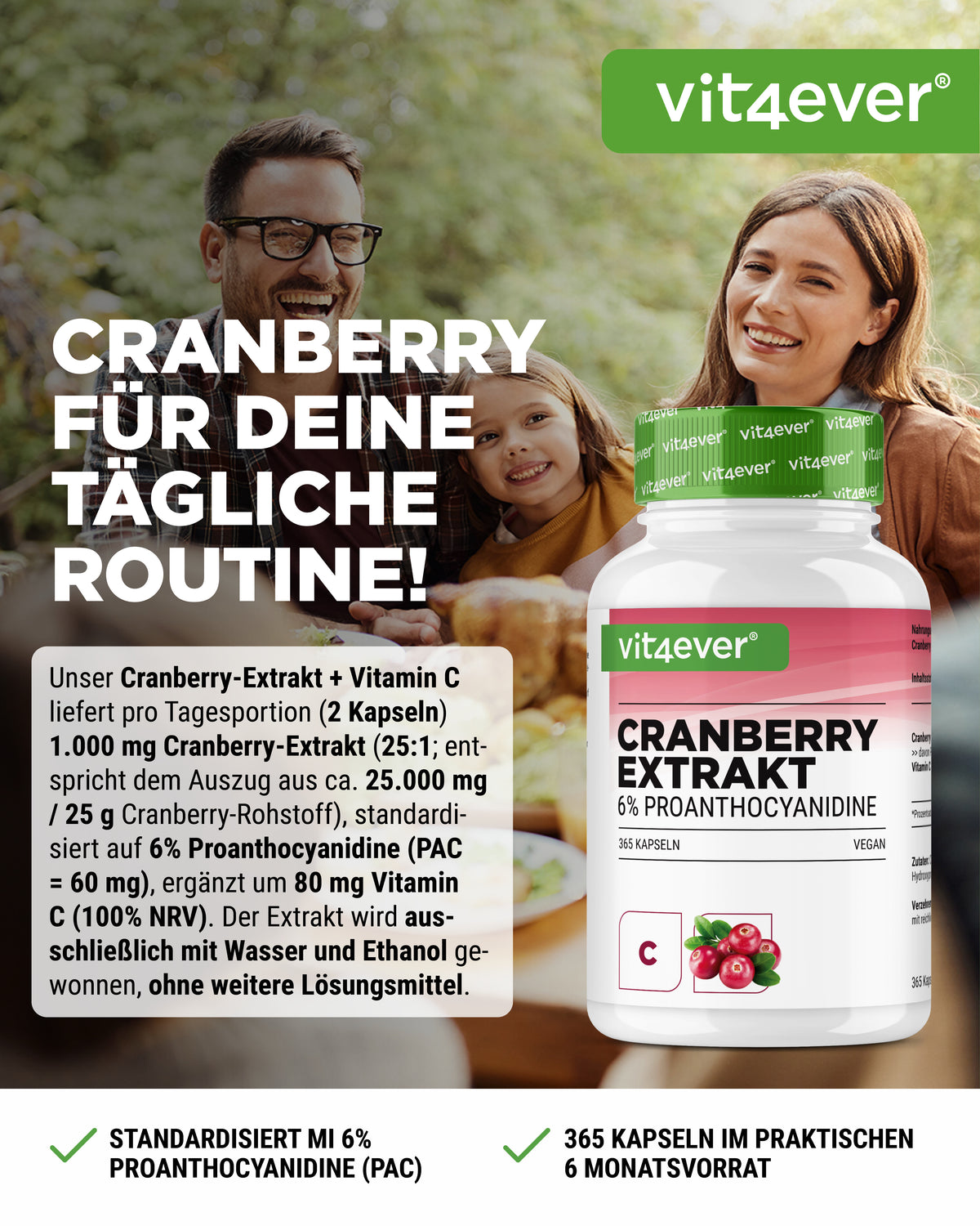 Arándano rojo con vitamina C - 365 cápsulas