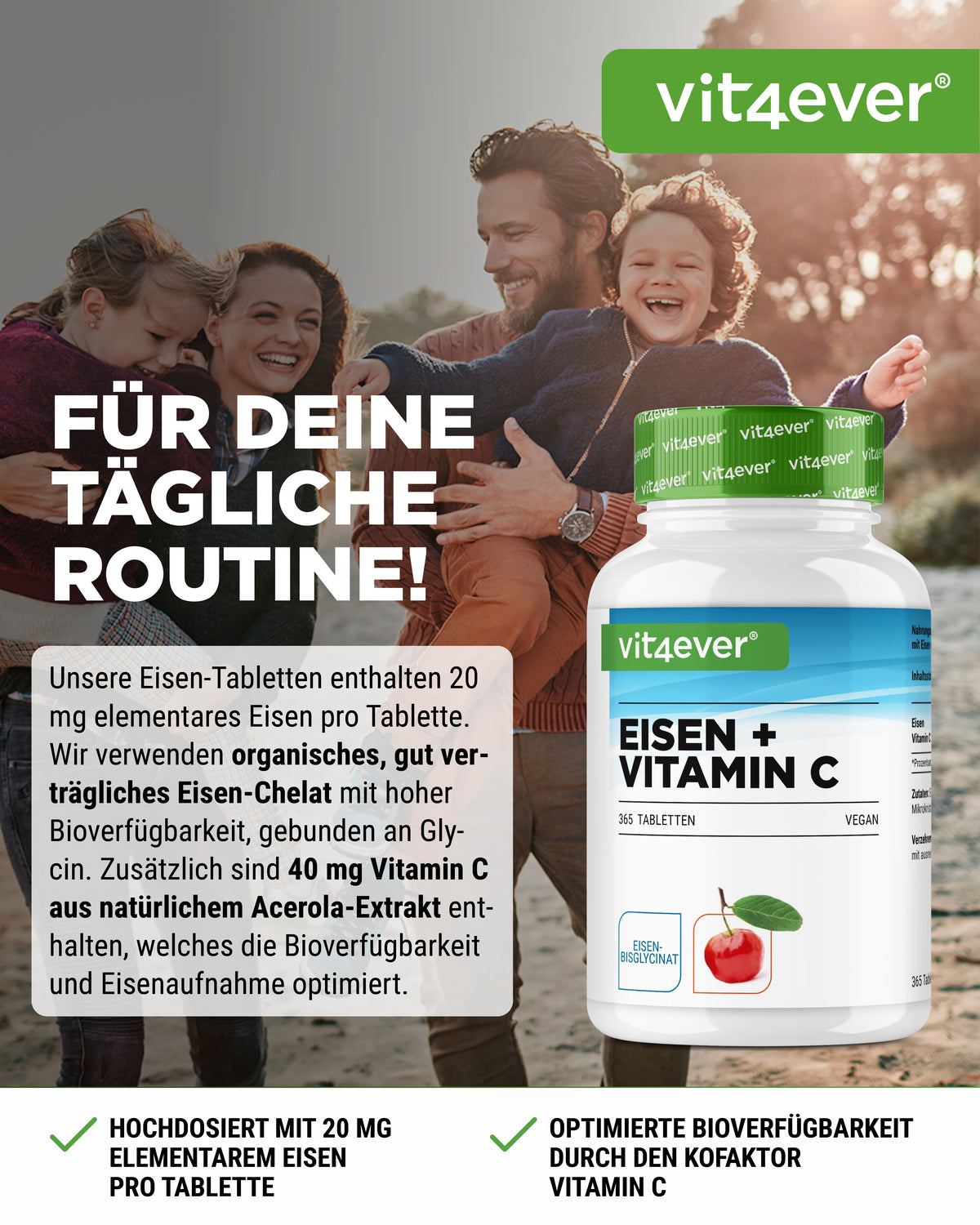 Eisen + Vitamin C - Eisenbisglycinat- 365 Tabletten