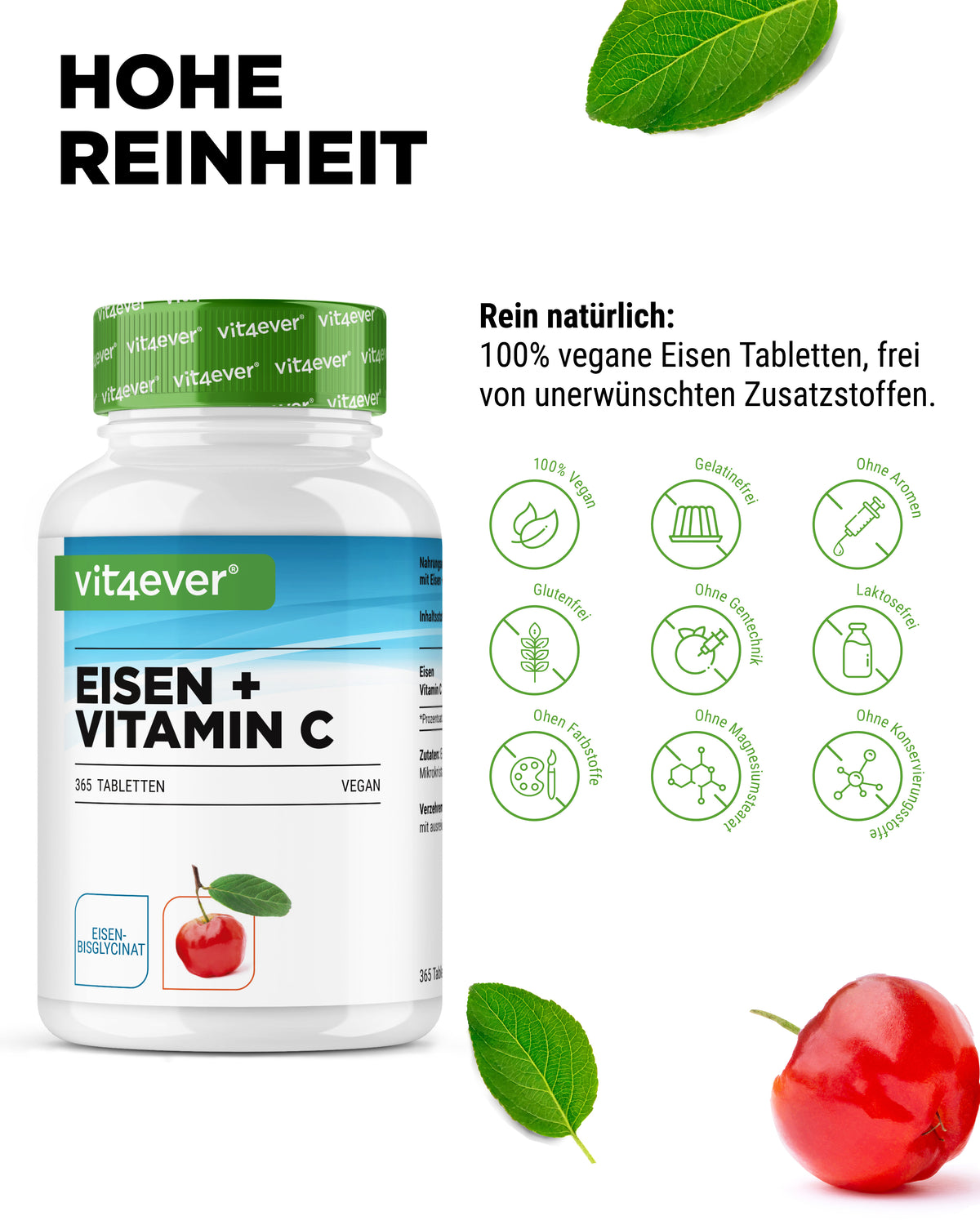 Żelazo + Witamina C - Żelazo Bisglicinianowe - 365 Tabletek
