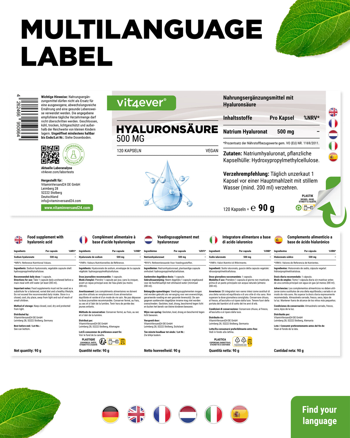 Ácido hialurónico 500 mg - 500-700 kDa