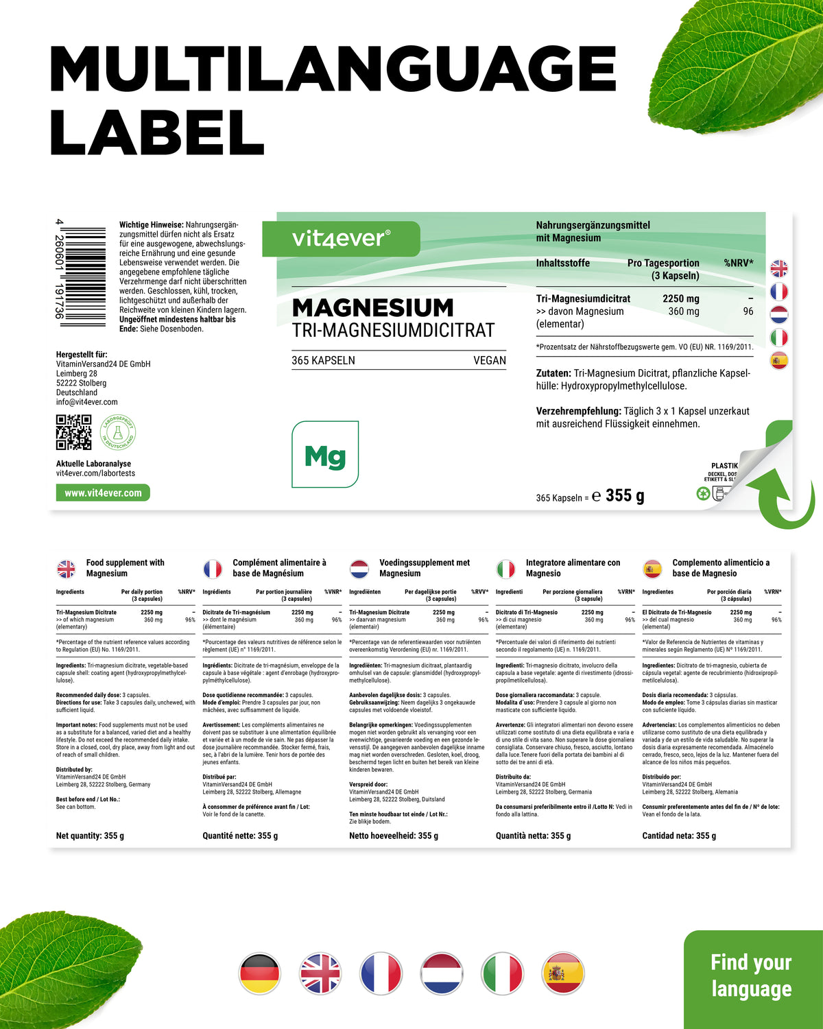 Tri-Magnesium Dicitrate - 365 Capsules
