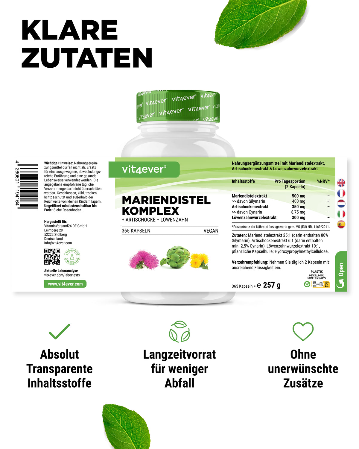 Mariendistel Artischocken Löwenzahn Komplex - 365 Kapseln