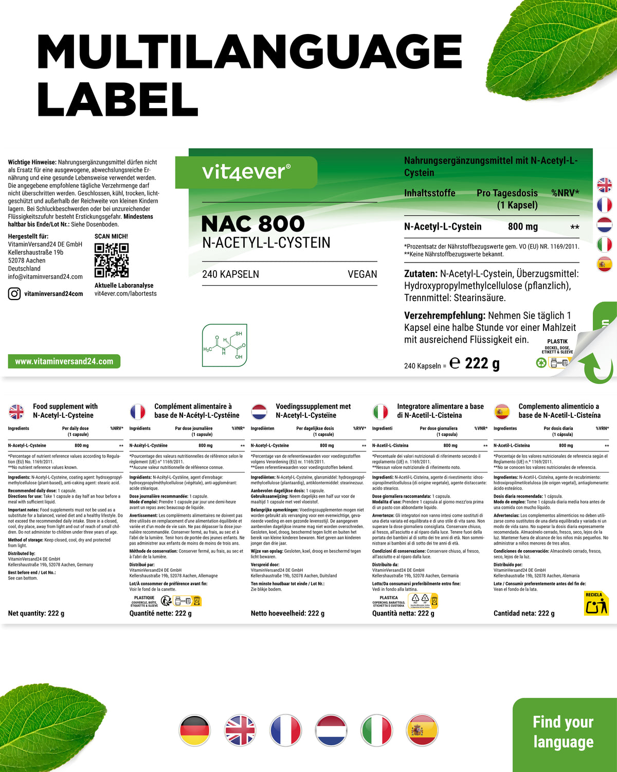 NAC - N-Acetil L-Cisteína - 800 mg