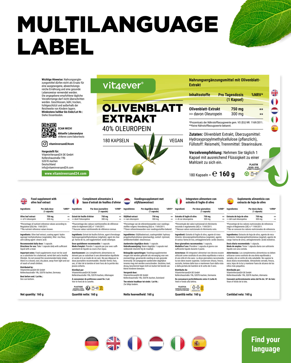 Extracto de hoja de olivo - 40 % oleuropeína