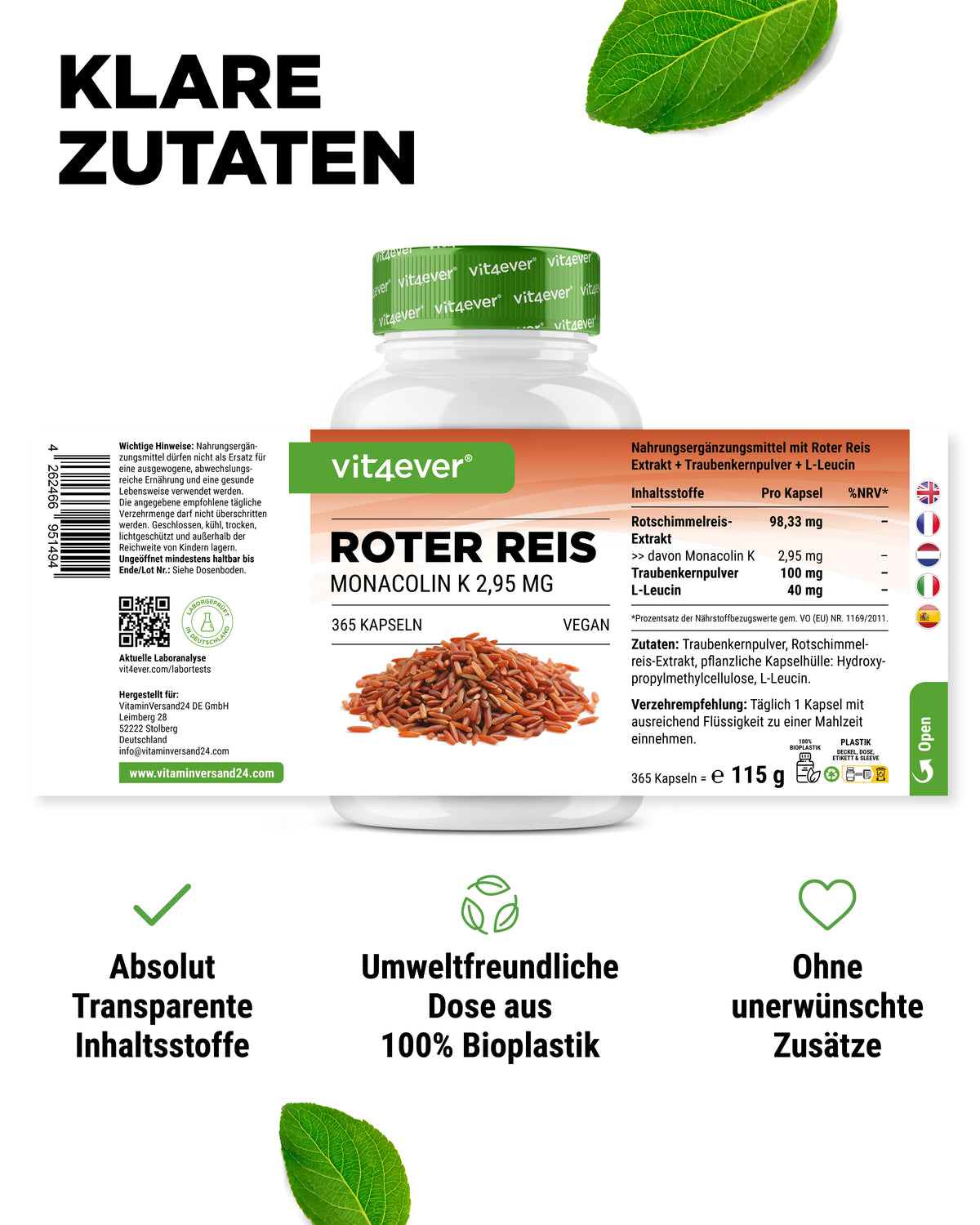 Red Yeast Rice Extract - 2.95 mg Monacolin K, 365 Capsules
