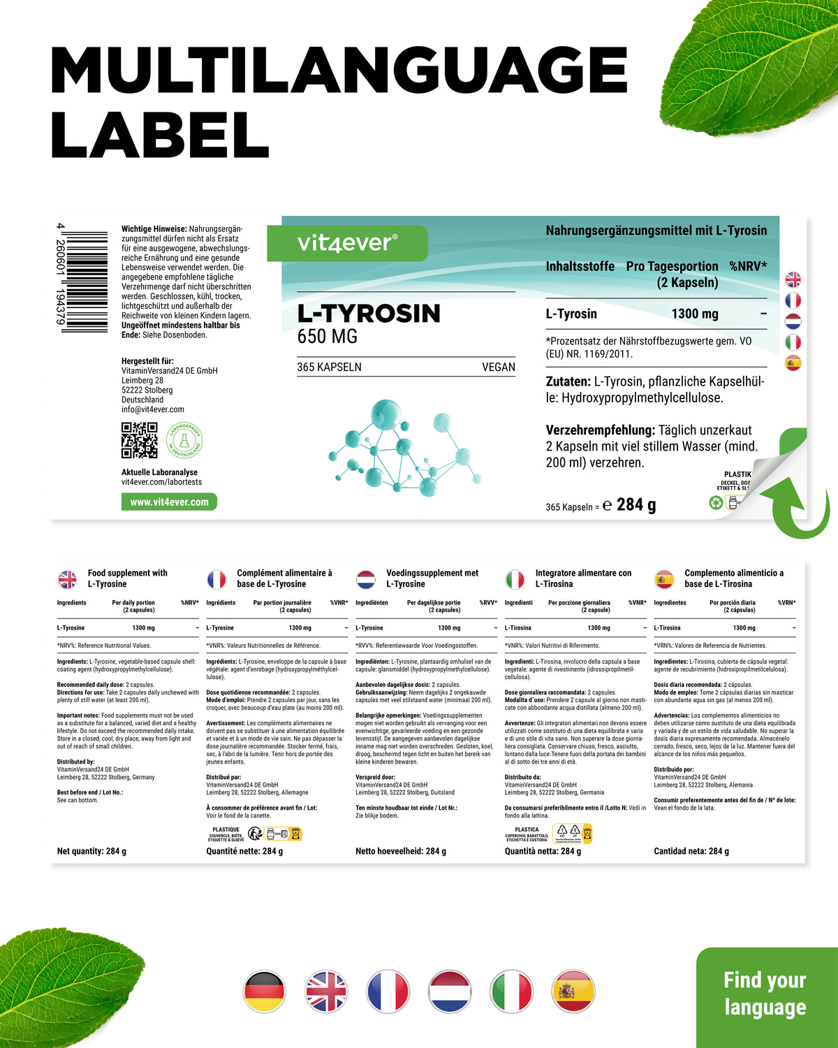 L-Tirosina - 365 capsule