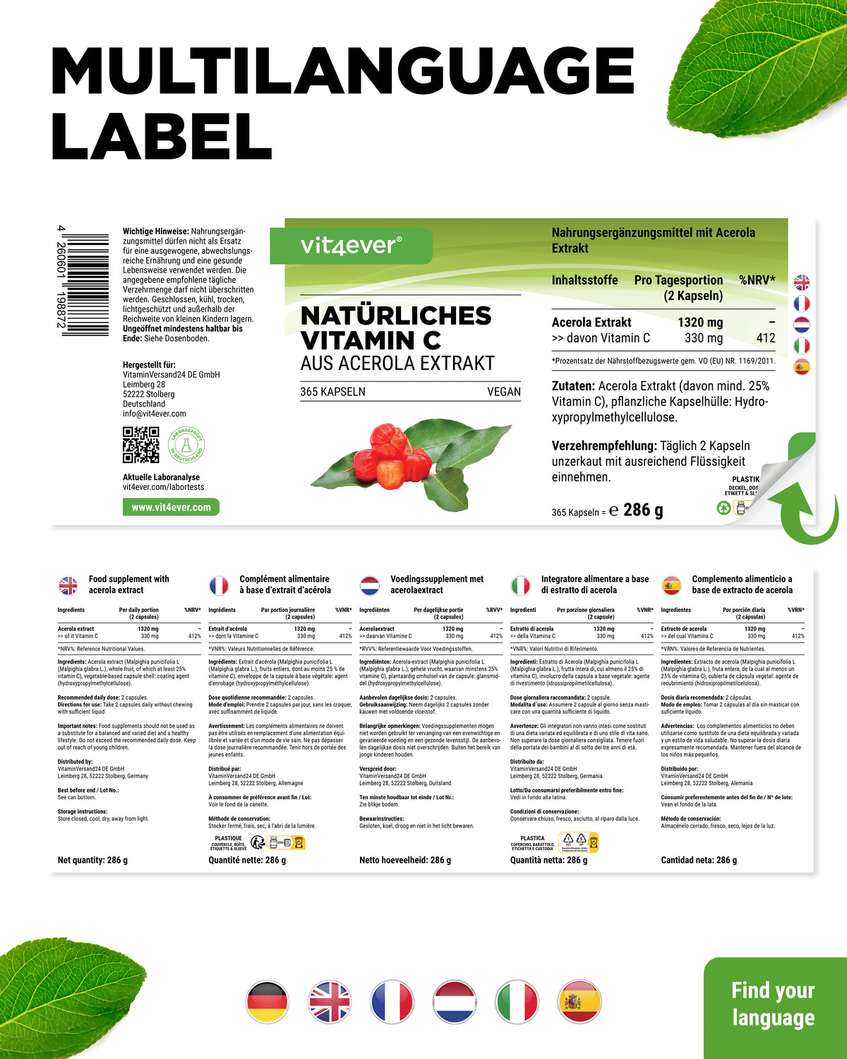 Vitamina C natural de Acerola