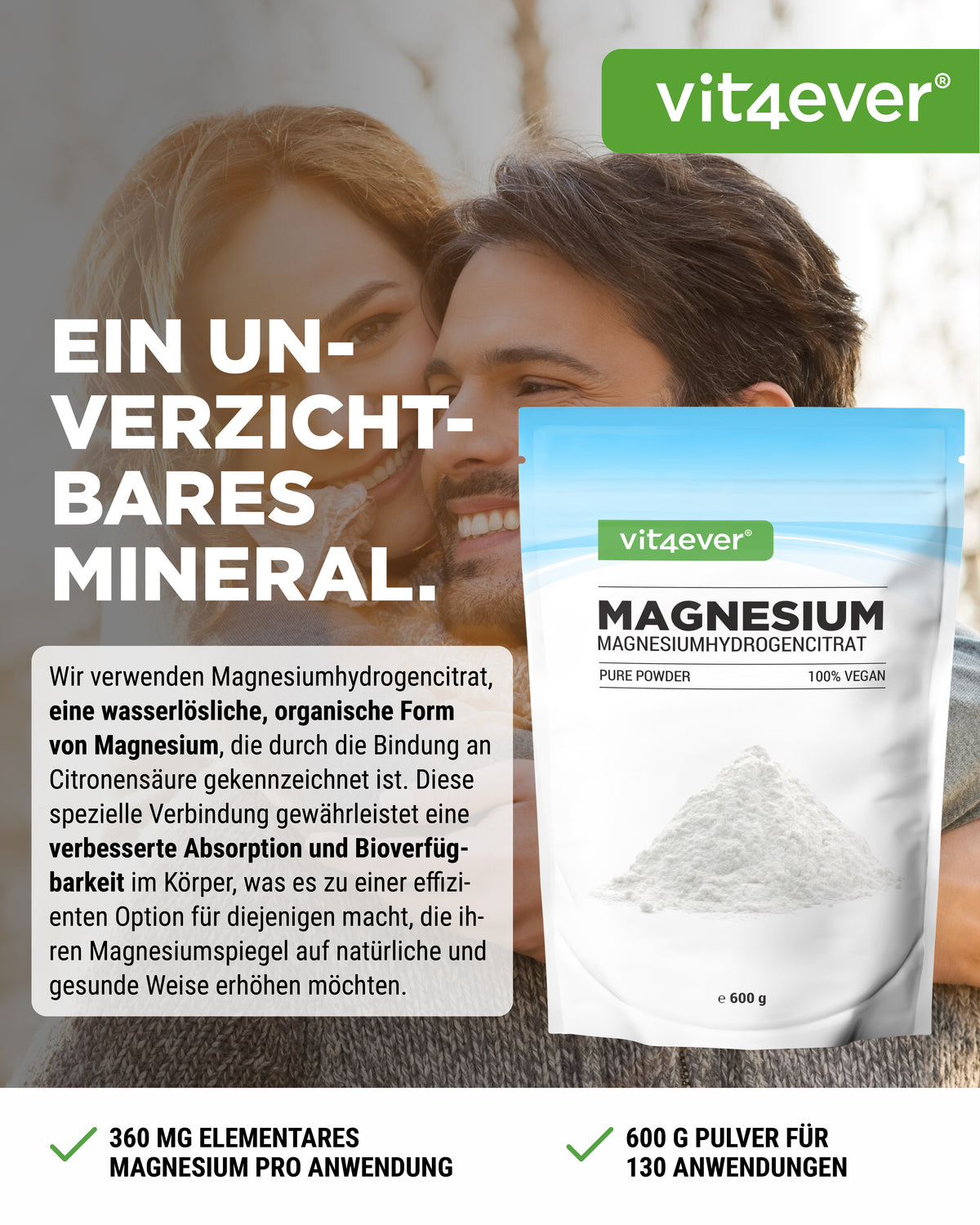 Magnesium Pure -Pulver - 100% Magnesiumhydrogencitrat