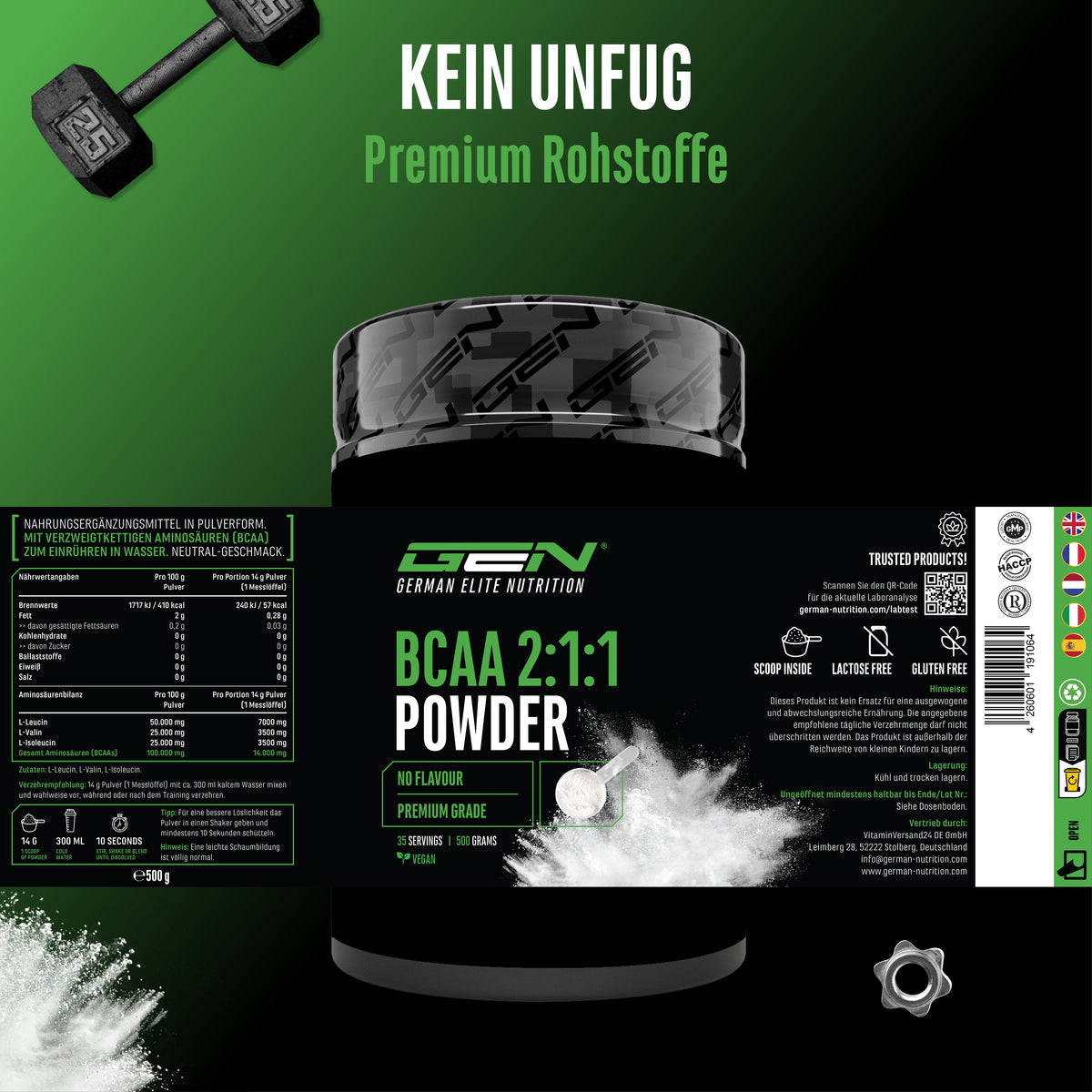 GEN BCAA 2:1:1 Powder - Neutral, 500 g