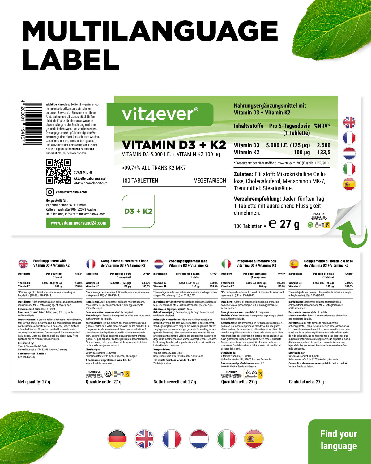 Witamina D3 5.000 I.E. + Witamina K2 100 mcg