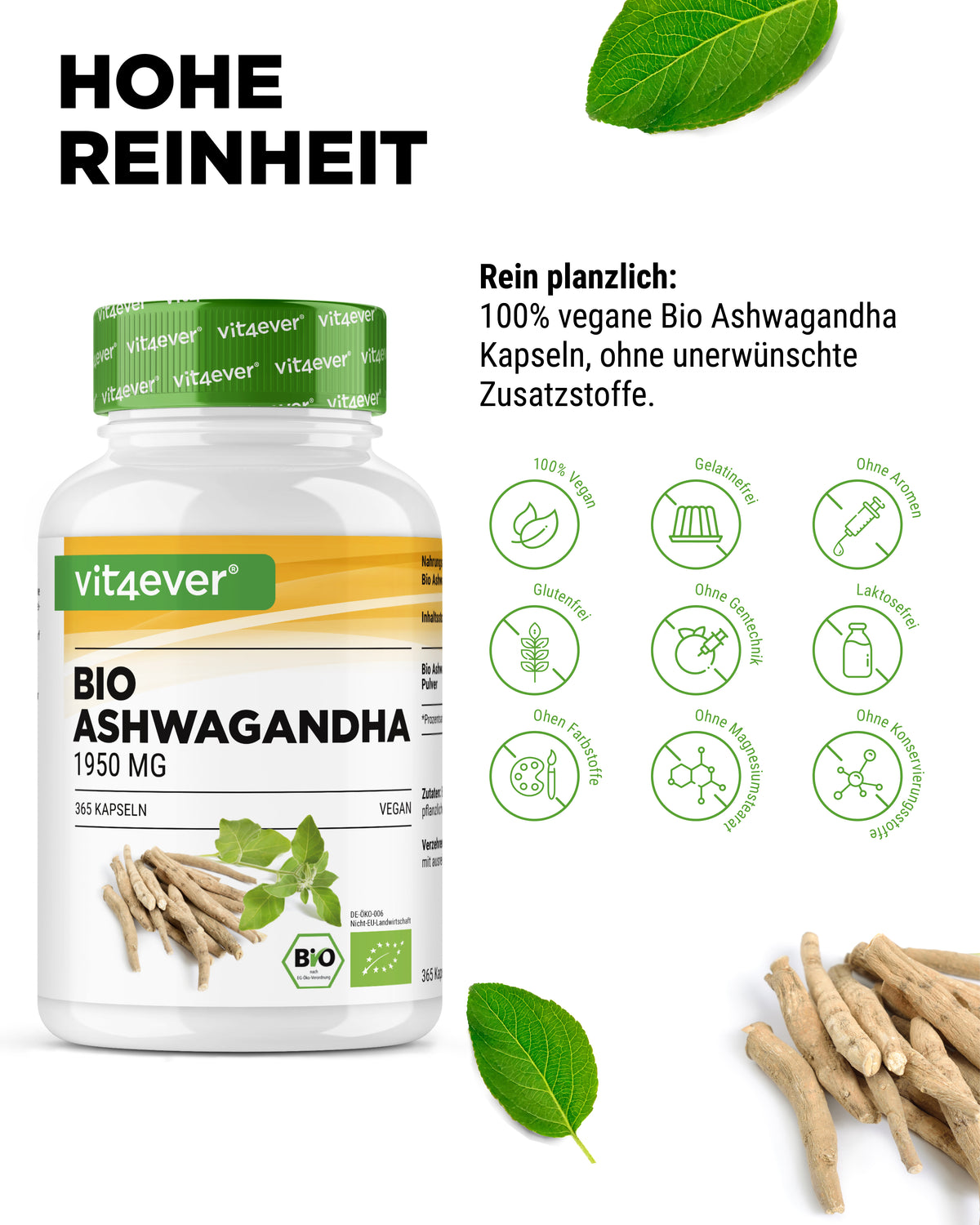 Ashwagandha orgánica - 365 cápsulas