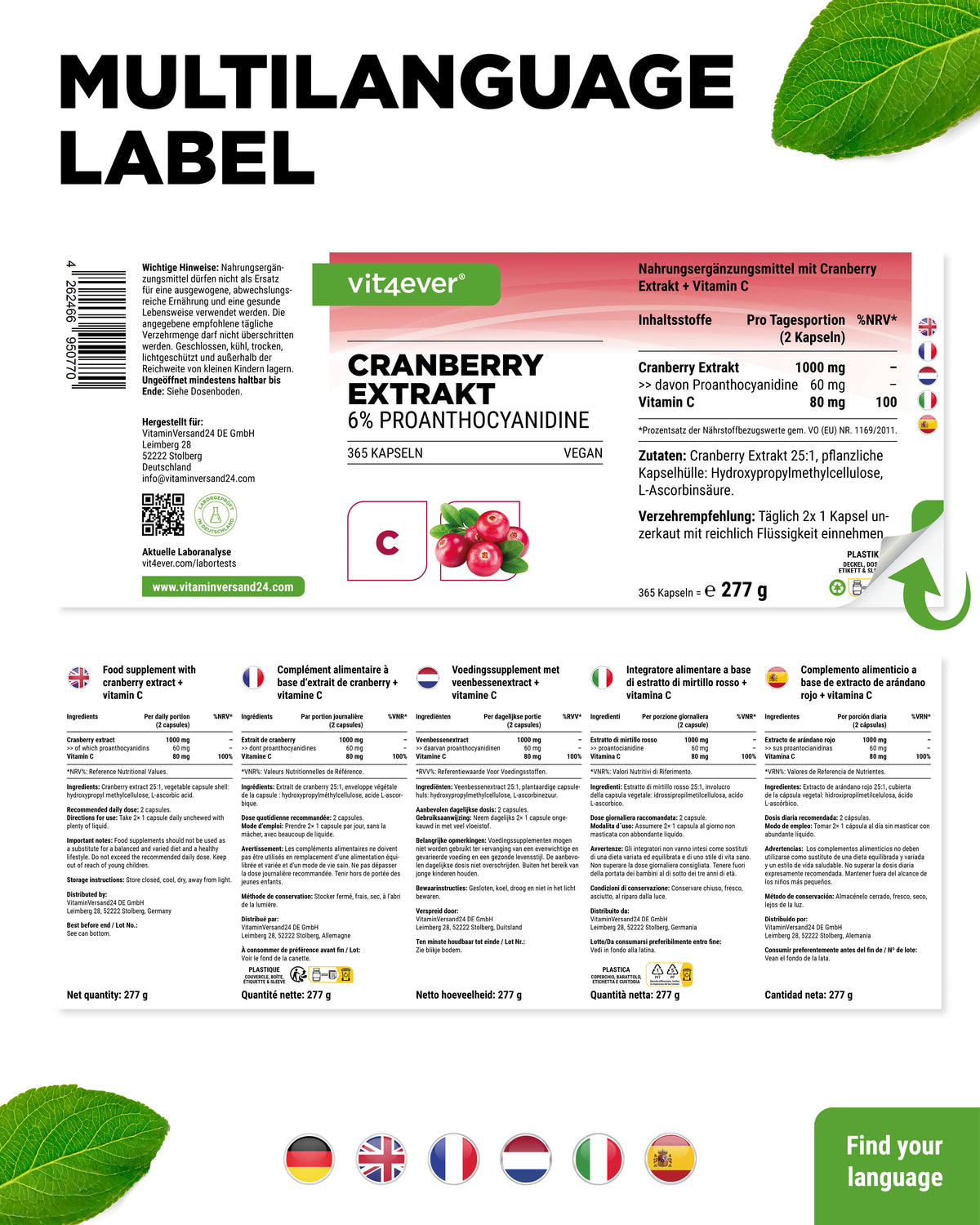 Cranberry with Vitamin C - 365 Capsules