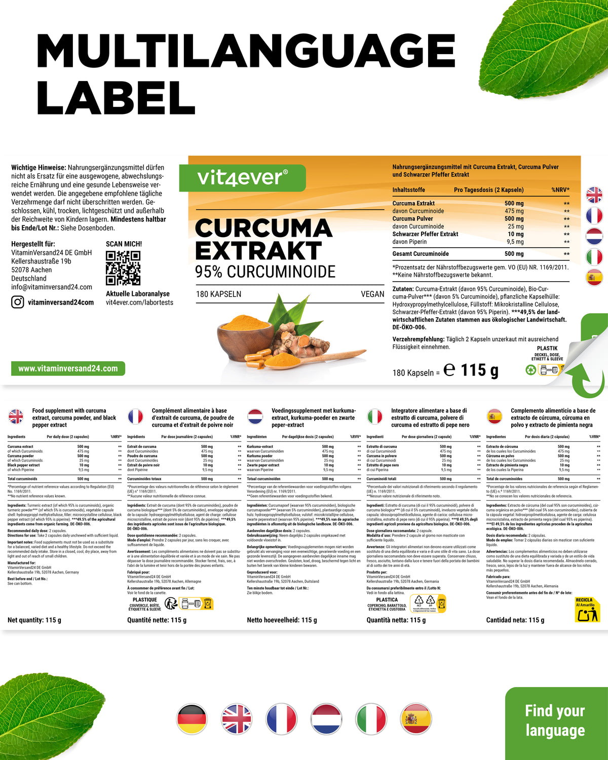Estratto di Curcuma Intenso - 180 capsule