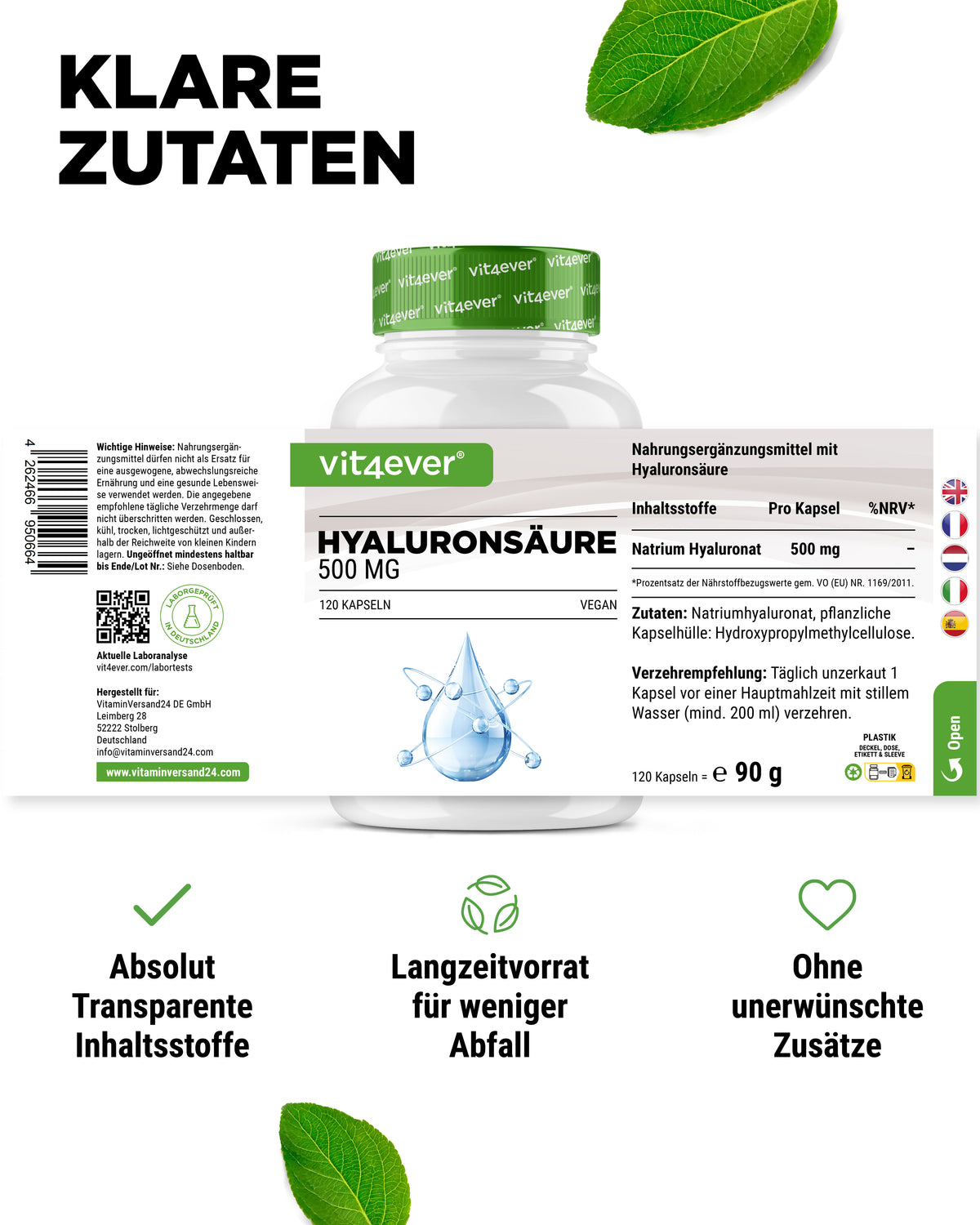 Ácido hialurónico 500 mg - 500-700 kDa