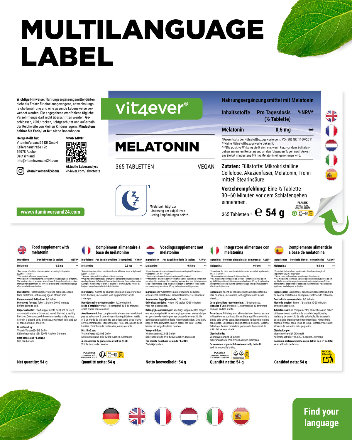 Mélatonine - 1 mg - 365 comprimés