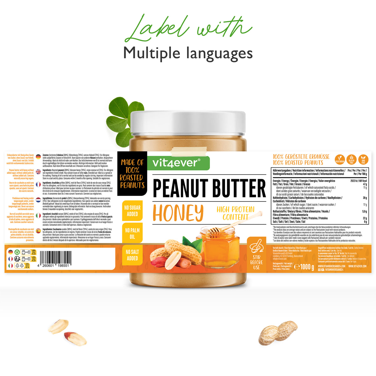 Erdnussbutter (Smooth) mit Honig
