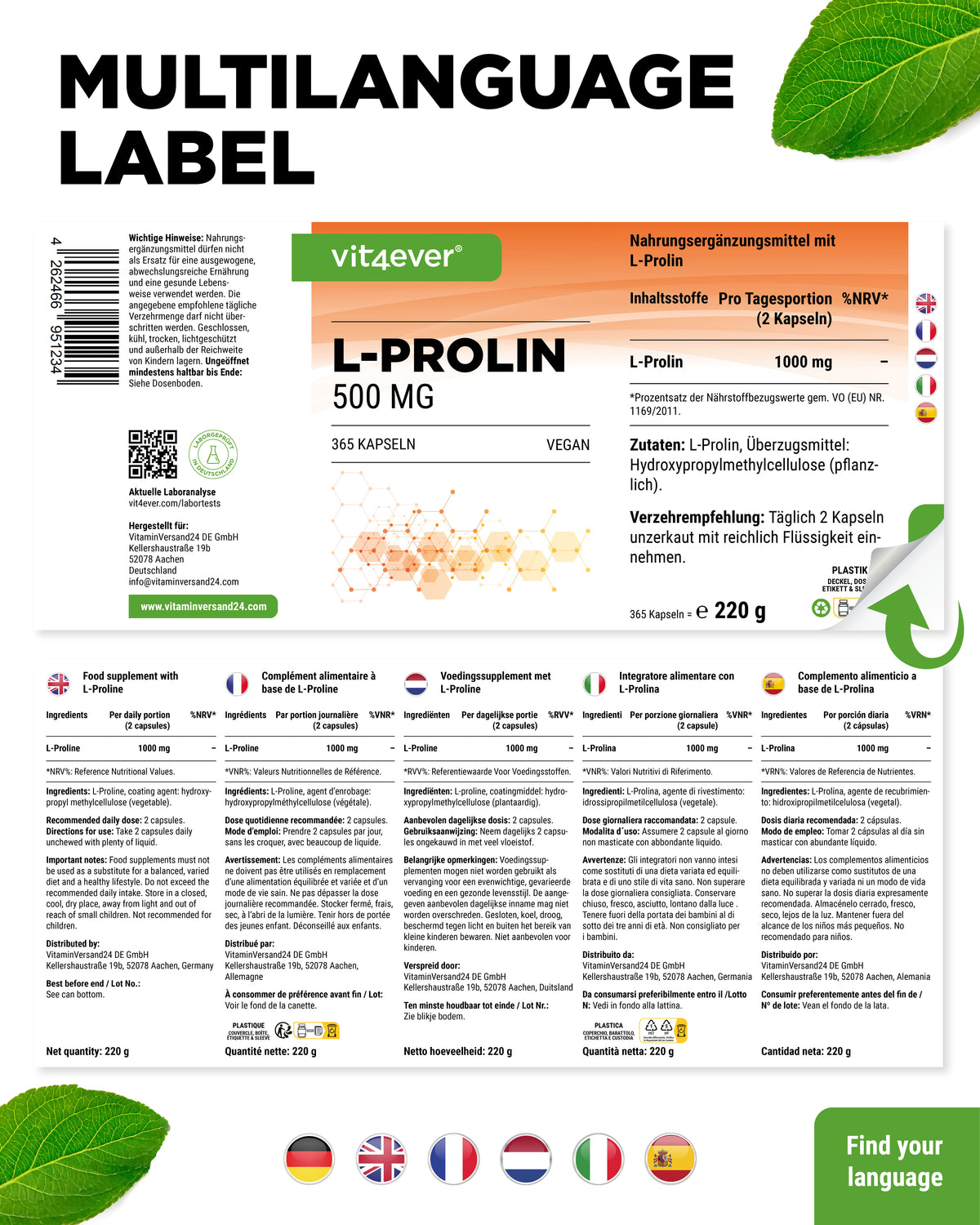 L-Proline - 500 mg