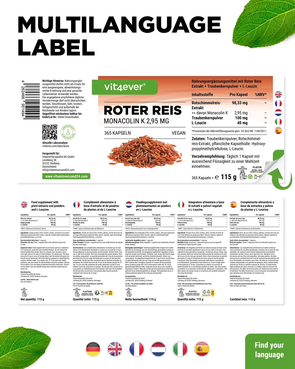 Red Yeast Rice Extract - 2.95 mg Monacolin K, 365 Capsules
