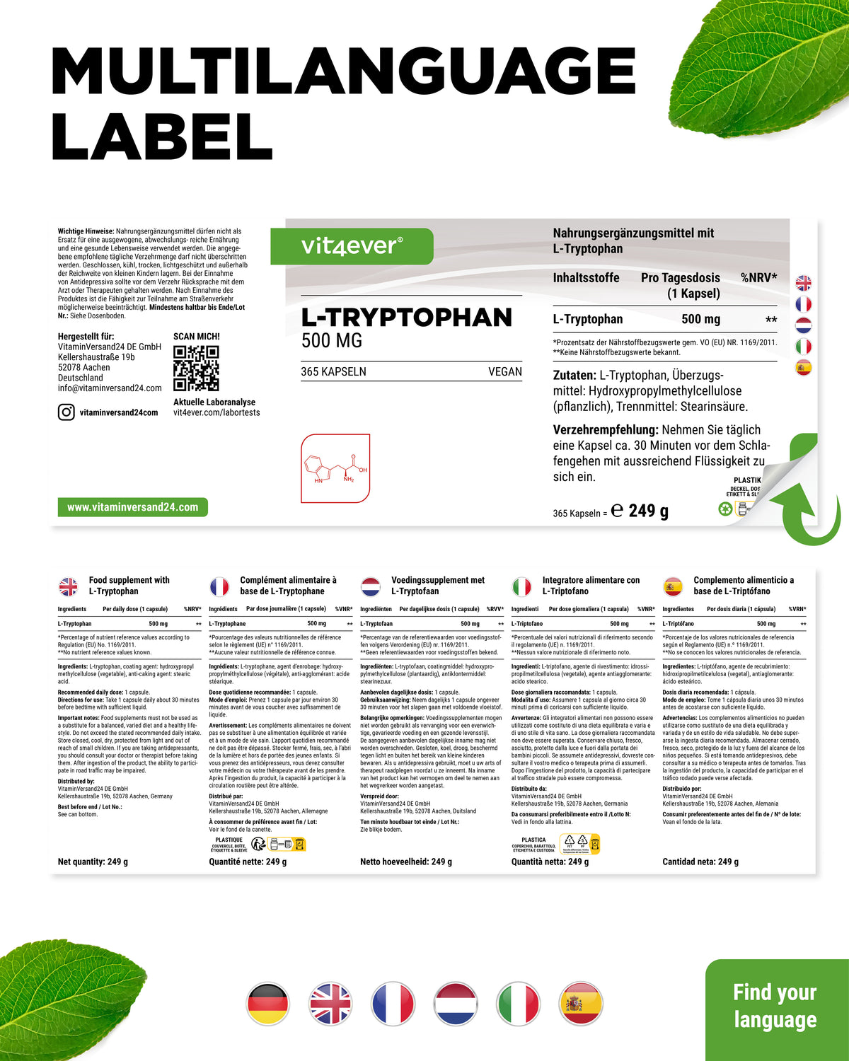 L-Triptófano - 500 mg