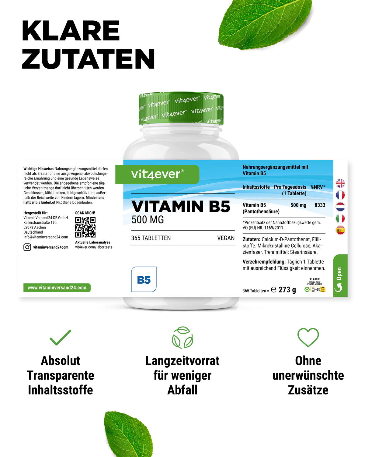 Vitamina B5 ácido pantoténico 500 mg